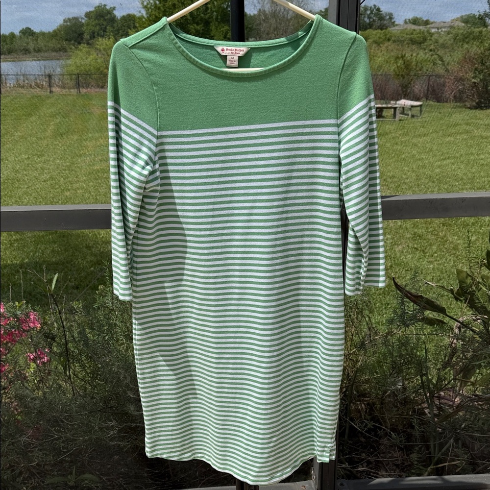 Brooks Brothers Mint and White Striped Knit Midi Dress